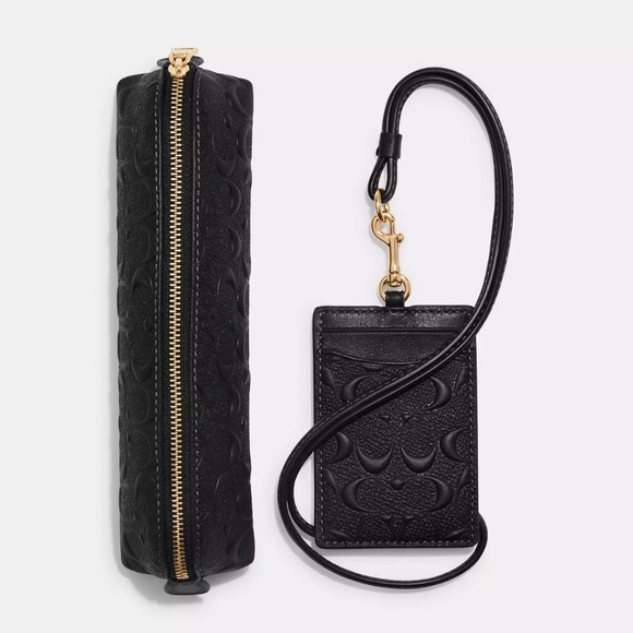 Coach Boxed Pencil Case And Id Lanyard Set In Signature Leather - Picture 2 of 3